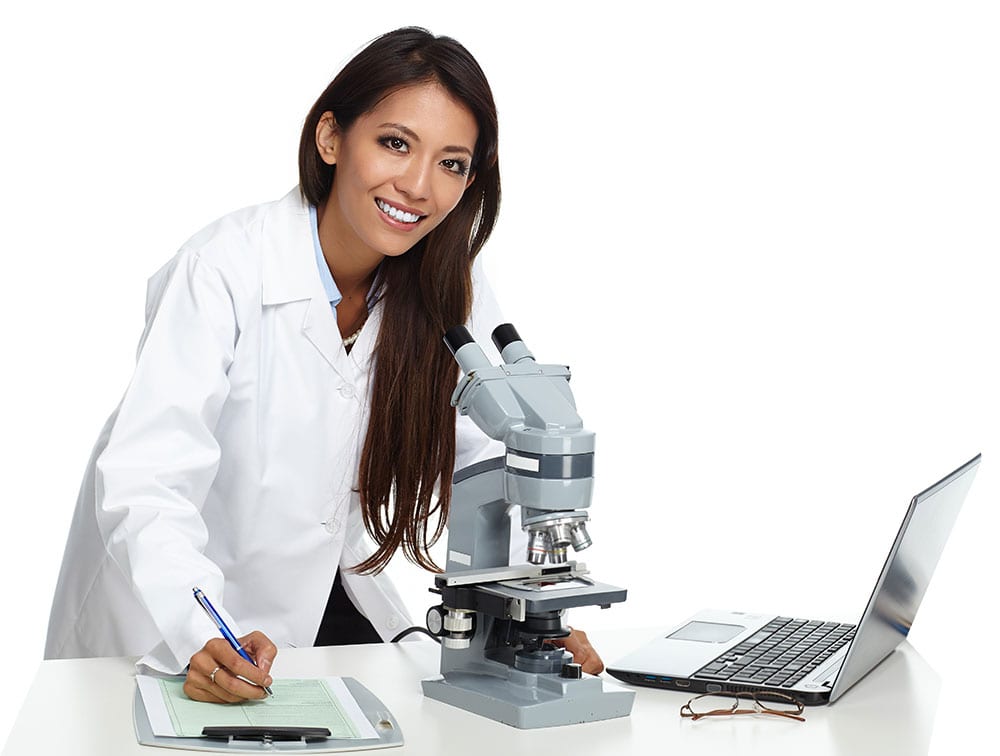 Scientist with microscope